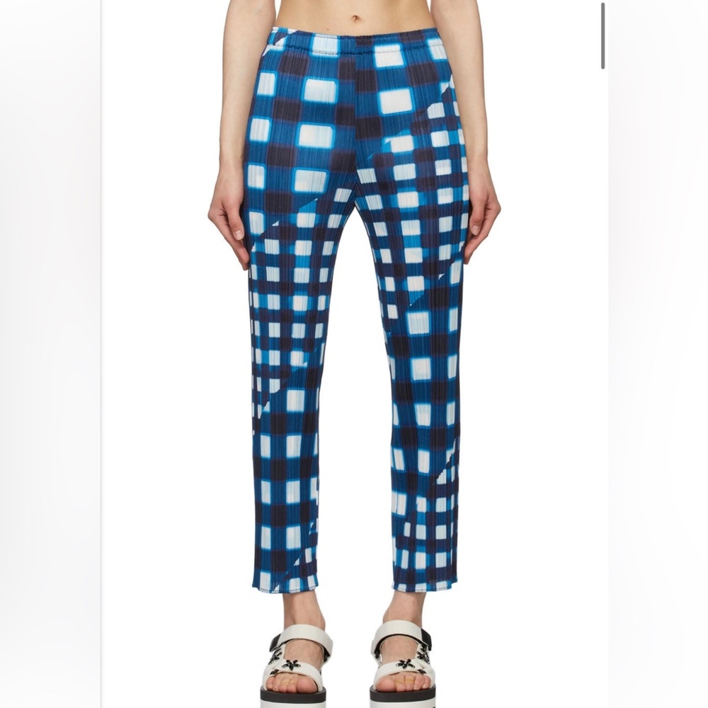 Pleats Please Issey Miyake | Navy Check Trek Trousers | Blue Pattern Size 4 - Picture 2 of 10